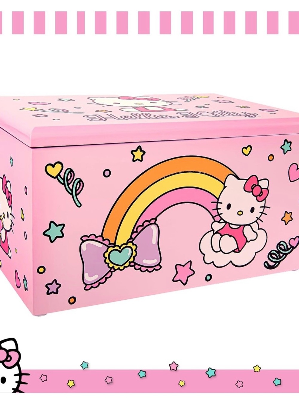 Hello Kitty Pink Rainbow Jewelry Box with Bow & Star Accents